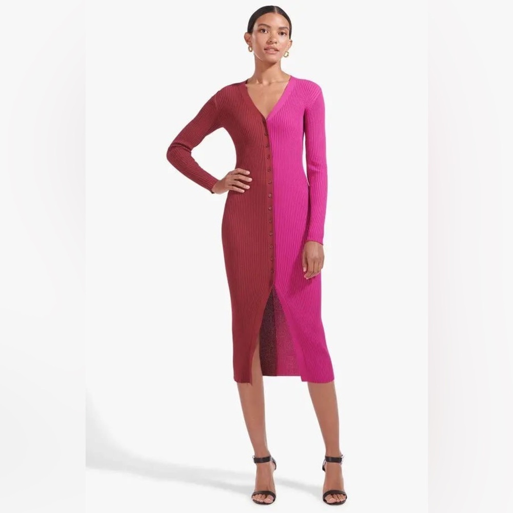 STAUD Two-Tone Pink Shoko Sweater Dress